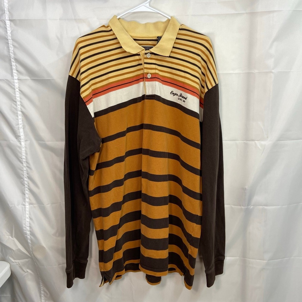 Vintage Enyce men's‎ long sleeve collared polo cotton shirt striped embroidered